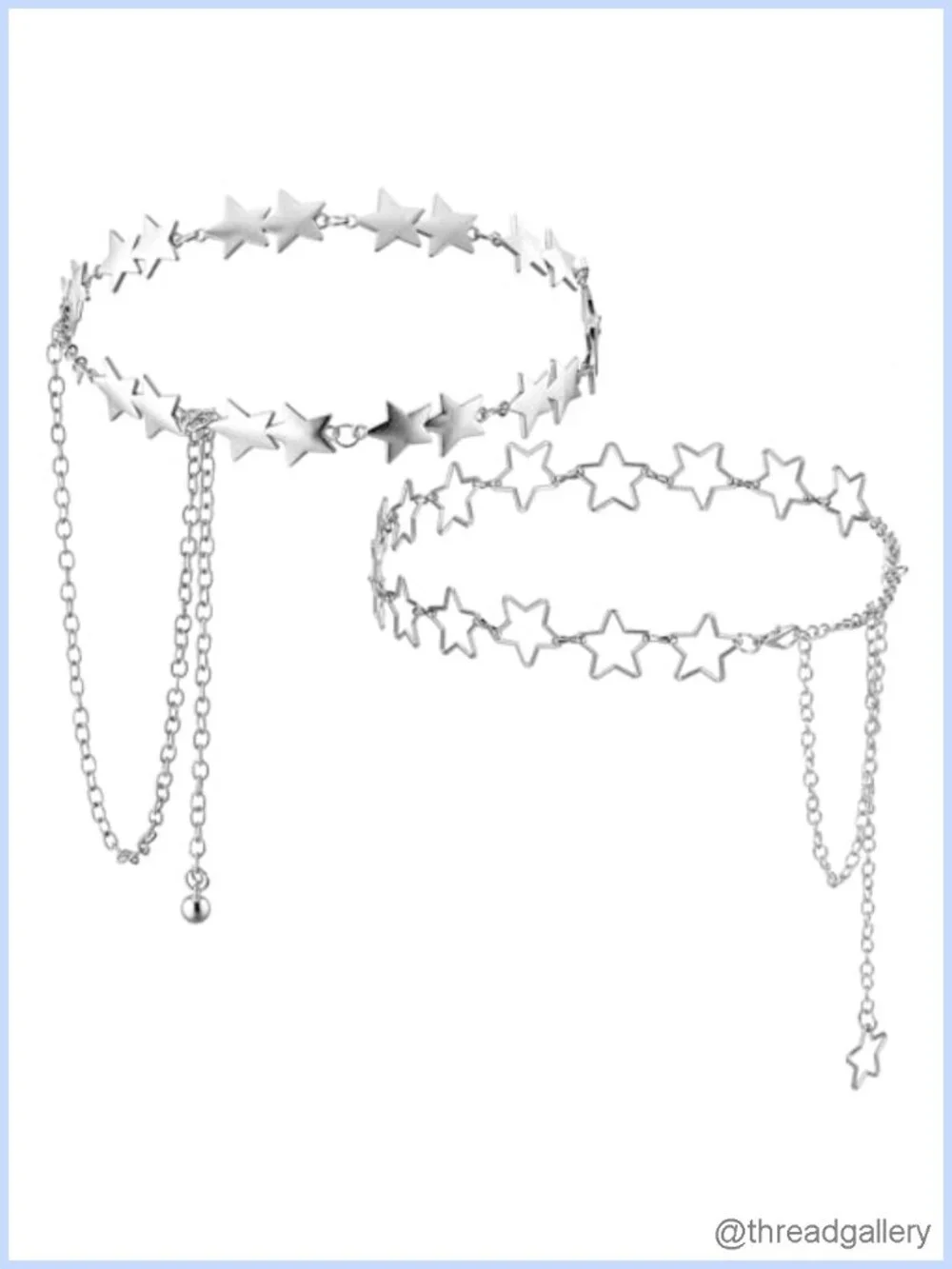 2PCS Star Waist Chain Belt Adjustable Metal Y2K Silver Belt Chain for Women